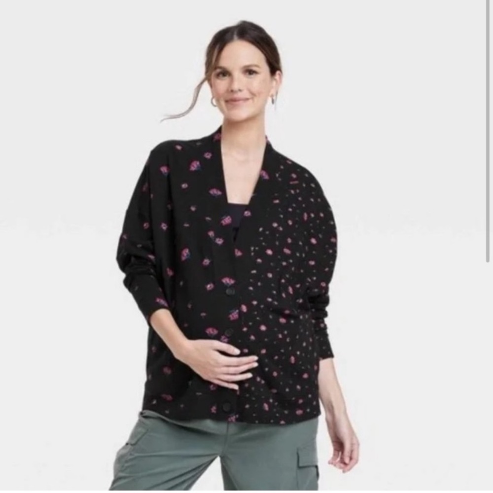 The Nines by Hatch Black & Pink Floral Sweater Cardigan